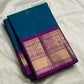 Peacock Blue pure silk Kancheepuram saree — peacock-neck motif, full drape