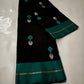 Peacock-teal butta detail on midnight-black Pattu Silk Chanderi saree