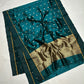 Deep teal saree border finished with a slender gold woven line.