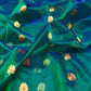 Peacock teal and gold Katan Silk Chanderi saree from Idam Living