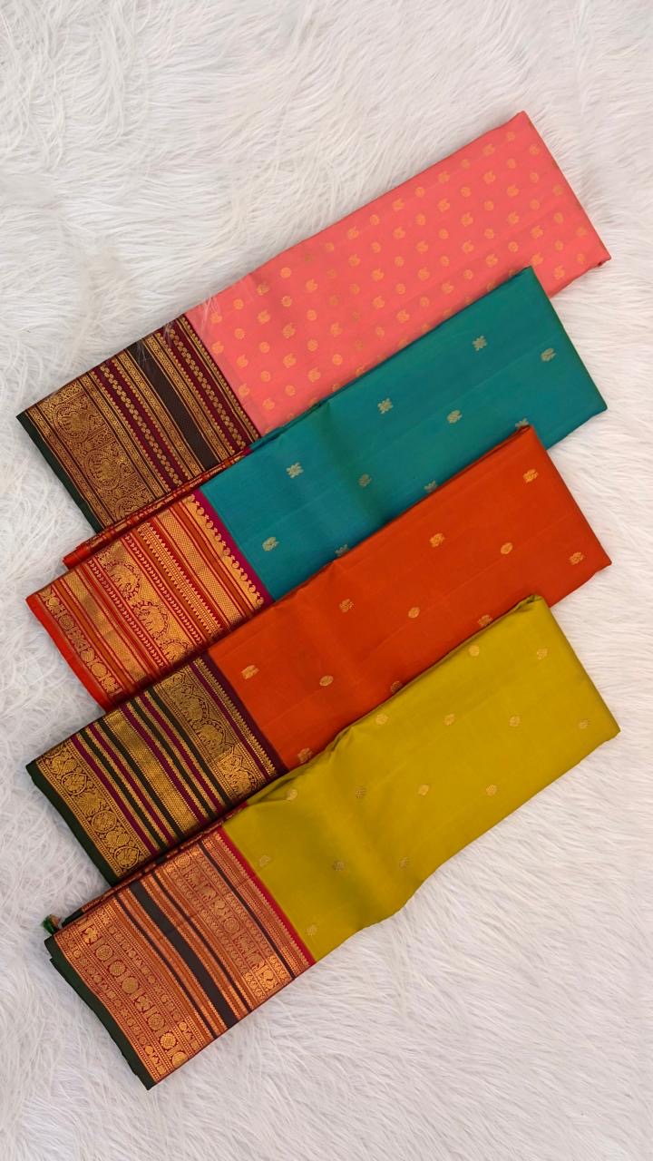 Peacock Teal KanchiPattu silk saree pallu with dense zari work