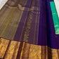Korvai border detail on peacock teal and deep purple handwoven Kanchipuram pure silk saree — Idam Living