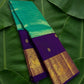 Peacock teal handwoven Kanchipuram pure silk saree with kamalam butta and deep purple korvai border — Idam Living