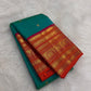 Peacock Teal KanchiPattu silk saree with vermilion Varisaipet elephant zari border — Idam Living