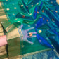 Peacock teal Katan Silk Chanderi saree with delicate gold floral motifs