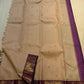 Pearl Beige and Deep Violet Handwoven Pure Silk KanchiPattu Saree with Mayil Chakram Butta and Korvai Border