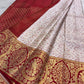 Arakku Red gold zari border with bird medallions and flowering trees on Pearl Ivory Kanchipuram silk.