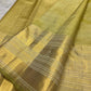 Peridot Green pure silk Kanjeevaram saree, Varisaipet weave with Gold Zari border — body weave close-up