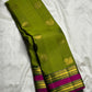 Peridot green Zari Kattam Kanjipuram silk saree, full drape overview