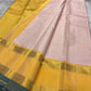 Petal Pink Handwoven Pure Silk Kanchi Pattu Saree with Marigold and Slate Ganga Jamuna Rettapet Border