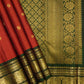 Pillar-Box Red Pure Silk Kanchipuram Korvai saree with Forest Green border