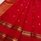 Pillar-Box Red Handwoven Pure Silk Kanchipuram Rettapet Saree with Mayil and Paisley Gold Zari Buttas