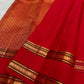Pillar-Box Red Handwoven Pure Silk Kanchipuram Rettapet Saree with Mayil and Paisley Gold Zari Buttas