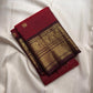 Vermilion Orange-Red Pure Silk Kanjipuram Saree — full saree overview, Butta weave with elephant motif border — Idam Living