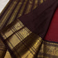 Vermilion Orange-Red Kanjipuram Saree — deep aubergine border with gold zari elephant motifs