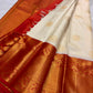 Ivory Handwoven Pure Silk Kancheepuram Korvai Saree with Pillar-Box Red Gold Zari Border