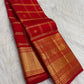 Pillar-Box Red Handwoven Pure Silk Kanjipuram Saree with Varisaipet Weave and Antique Gold Zari Border