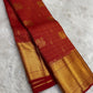 Pillar box red handwoven pure silk Kancheepuram saree full view with zari kattam checks