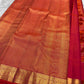 Antique-gold check pattern detail on Chilli Reddish Pink pure silk Kanjivaram saree.