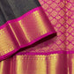 Border detail of the Kanchana Black Handwoven Pure Jari Korvai Kanjivaram Saree with Vairaoosi Kattam Body and Pink Borders.