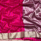 Fuchsia pink Chanderi with metallic stripes