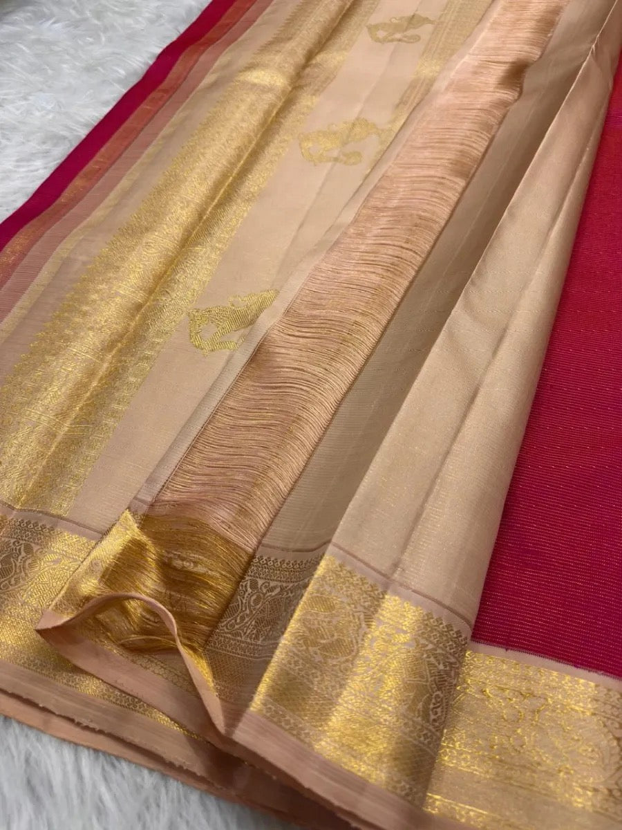 Pink Ganga Jamuna Kanchipuram silk saree border detail