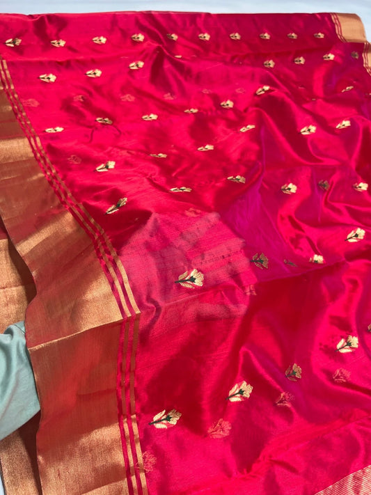 Pure Silk Chanderi Saree with Floral Butti