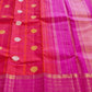 pink red kanchipuram silk saree folded view with antique gold zari border