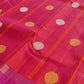 pink red kanchipuram silk saree flat spread showing antique gold butta