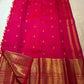 Raspberry Pink pure silk Kanjipuram saree — gold zari detail
