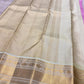 Gold zari bird motifs woven along ivory Pure Silk Kanchipuram Korvai border