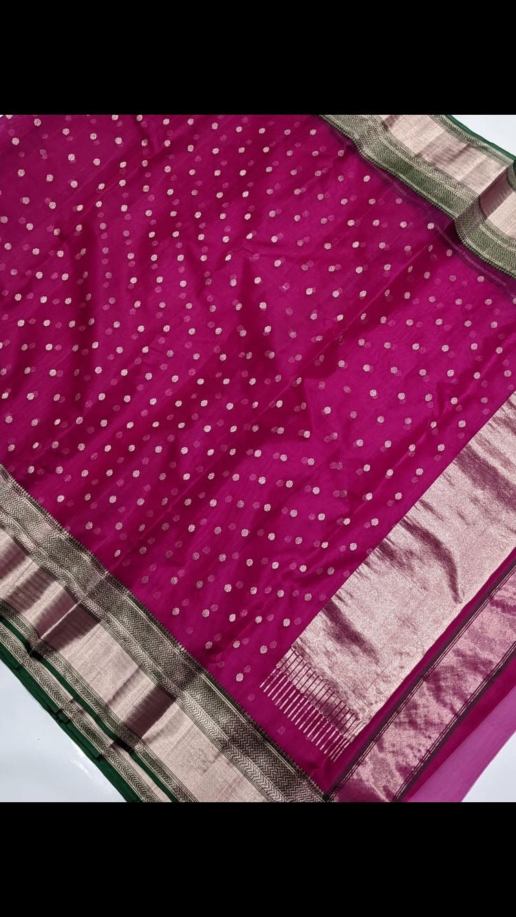 Pink Katan Silk handwoven Chanderi saree
