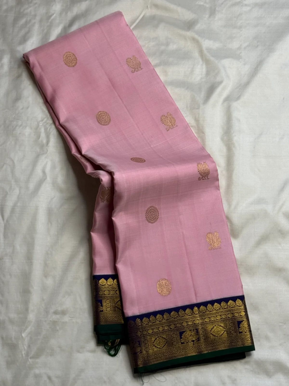 Pink and Navy Korvai Kanchipuram silk saree