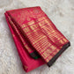 Raspberry Pink Kanchipuram silk with fine woven texture and gold zari motifs