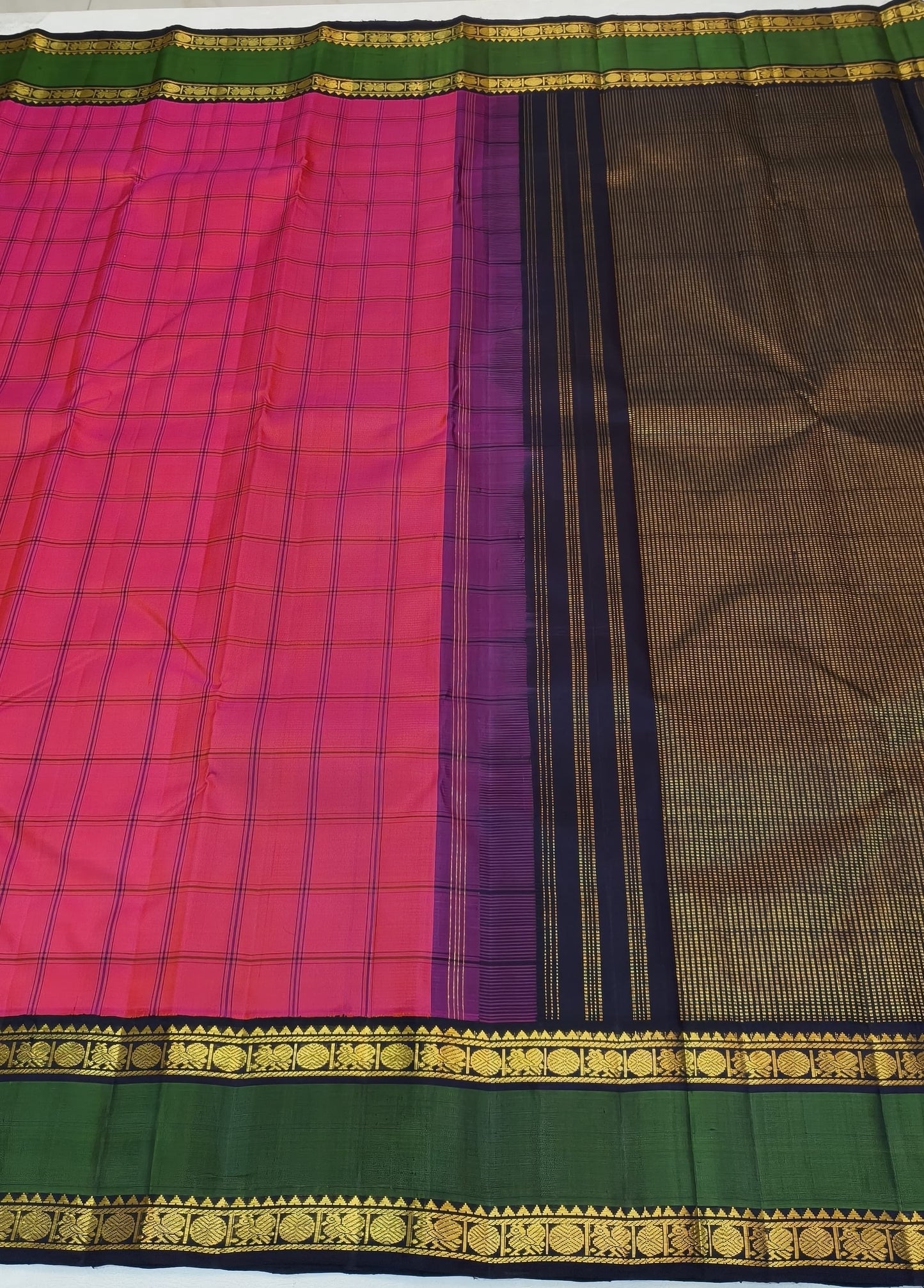 Double Shade Pink Pure Silk Kanchipuram Saree Kanchi Kattam