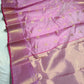 Detail of petite gold floral buttas on a Lavender Pink Pattu Silk Chanderi saree