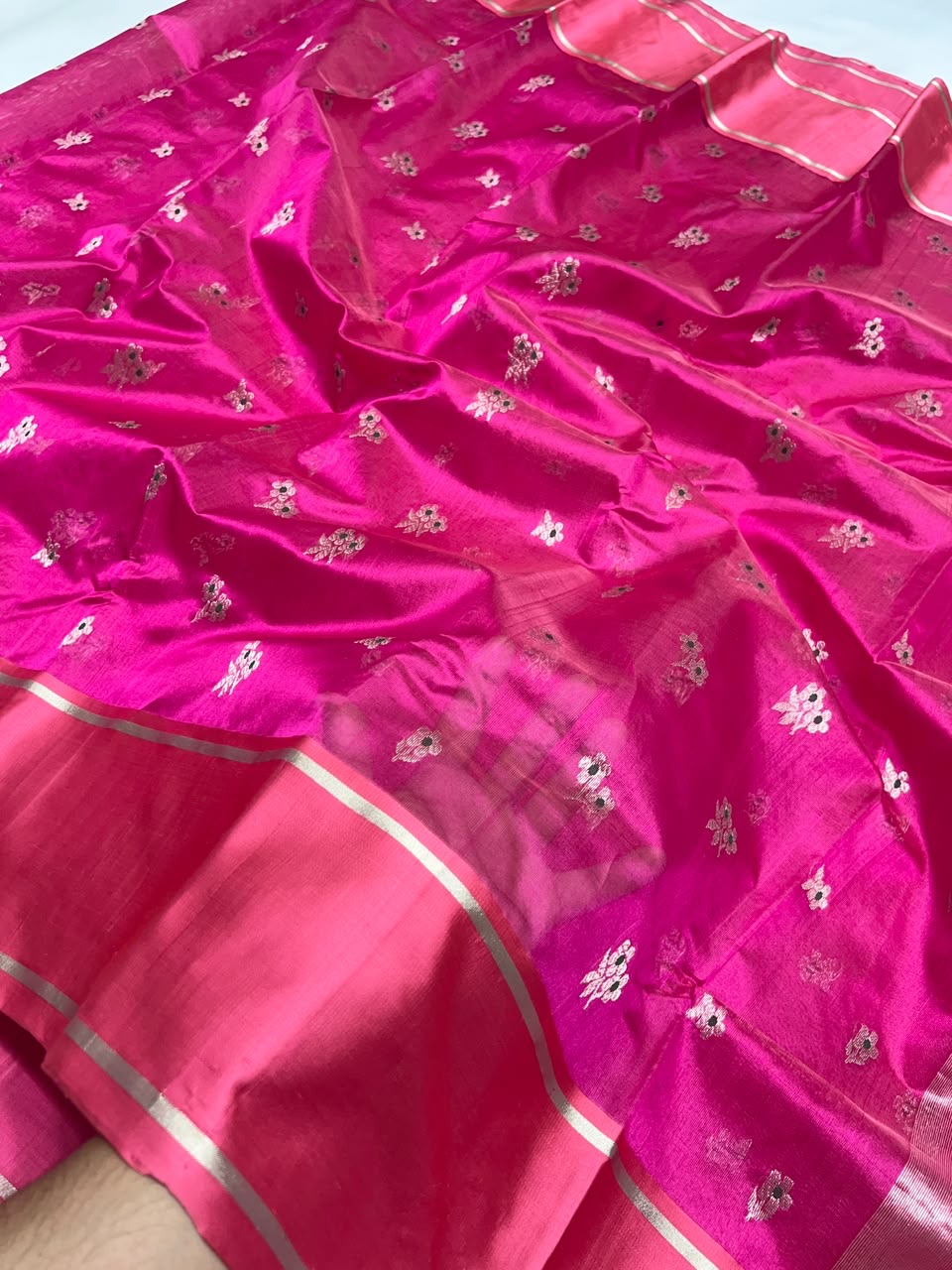 Pink Pattu Silk Chanderi saree folded, full view
