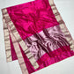 Fine coral-red stripes woven across pink silk