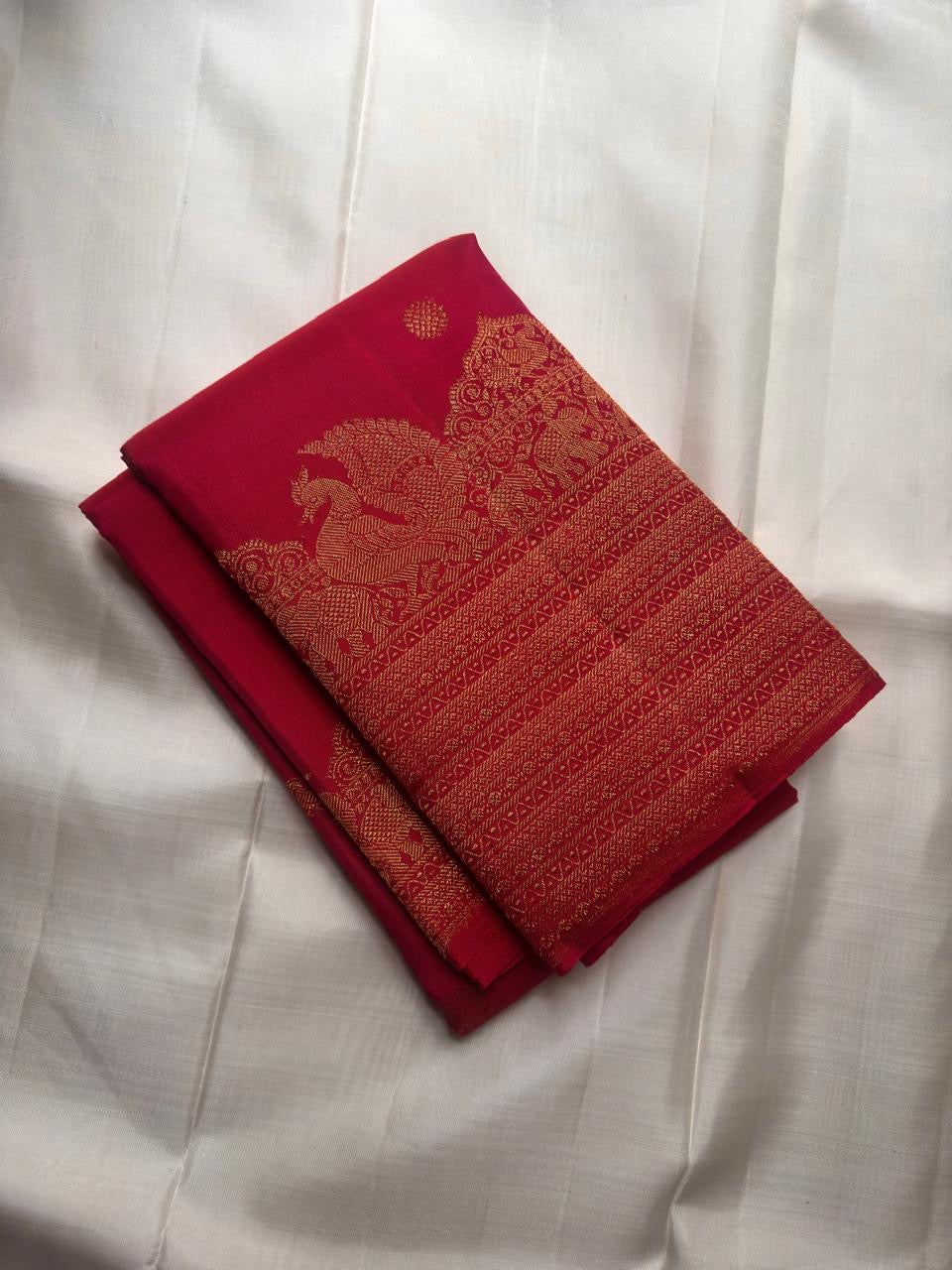 Rani pink handwoven pure silk Kanjivaram Butta saree — full saree overview — Idam Living