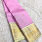 Rose Pink Pure Silk saree with scattered gold zari buttas and Warm Ivory Korvai border