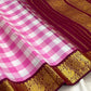 Beautiful Paalum Pazhamum checks in lotus pink and warm ivory silk