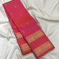 Radiant Orange Pink Shot Colour Handwoven Pure Silk Kanjeevaram Rettapet Saree with Gold Zari Border