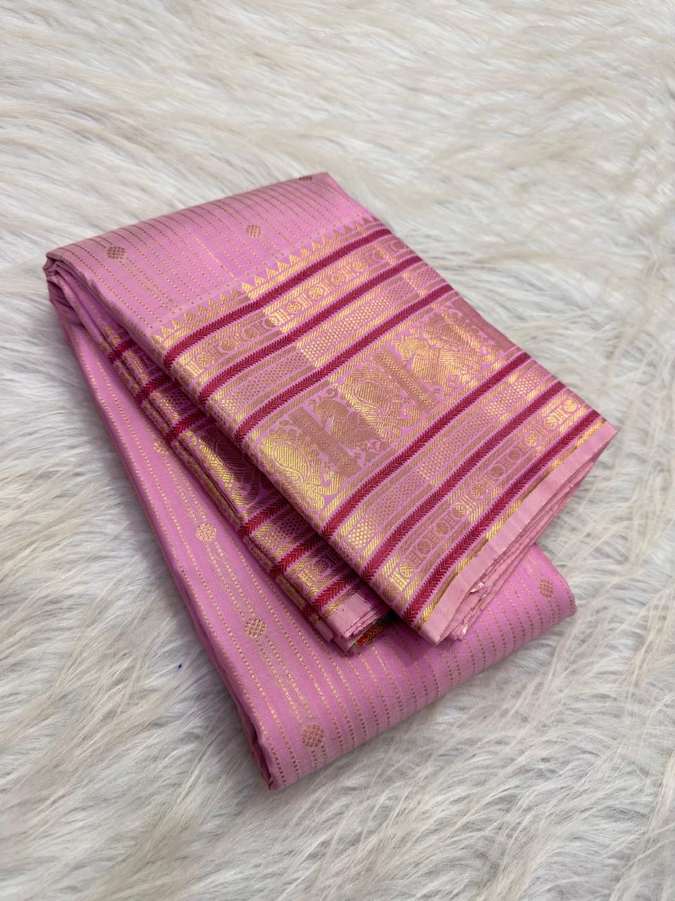 Rani Pink silk-thread and gold-zari Varisaipet border.