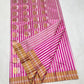 Pink striped handloom Chanderi silk saree with checked gold border