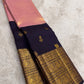 Pink tissue silk KanchiPattu Korvai saree with gold zari border, full view