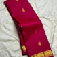 Raspberry Pink pure mulberry silk saree with dense antique-gold traditional pallu.