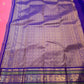 Pink Handwoven Pure Silk Kanchipuram Saree with Navy and Green Varisaipet Border