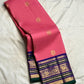 Pink Handwoven Pure Silk Kanchipuram Saree with Navy and Green Varisaipet Border