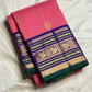 Pink Handwoven Pure Silk Kanchipuram Saree with Navy and Green Varisaipet Border