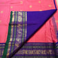 Pink Handwoven Pure Silk Kanchipuram Saree with Navy and Green Varisaipet Border